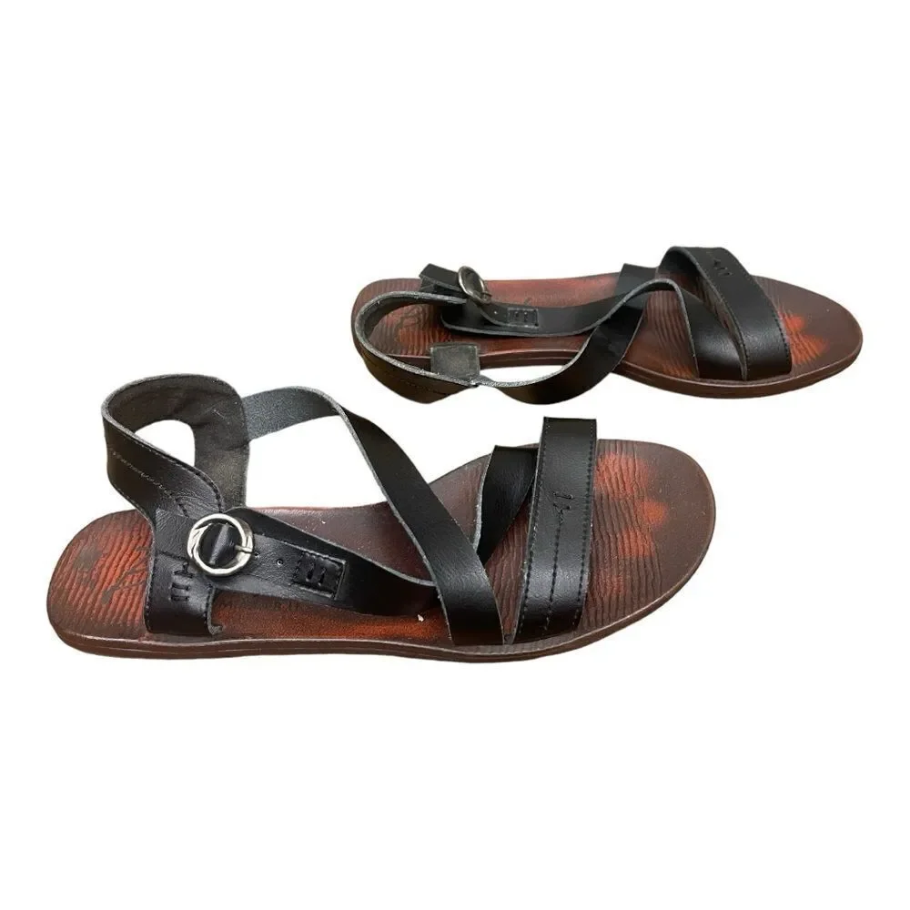 Blowfish Malibu Black Strappy Gladiator Sandals Ankle Strap Flat Size 11